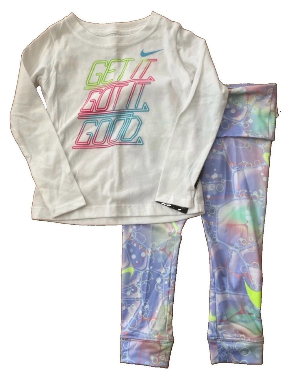 Nike Girls' White 'Get It Got It Good' Long Sleeve Tee & Pastel Leggings Set 24M